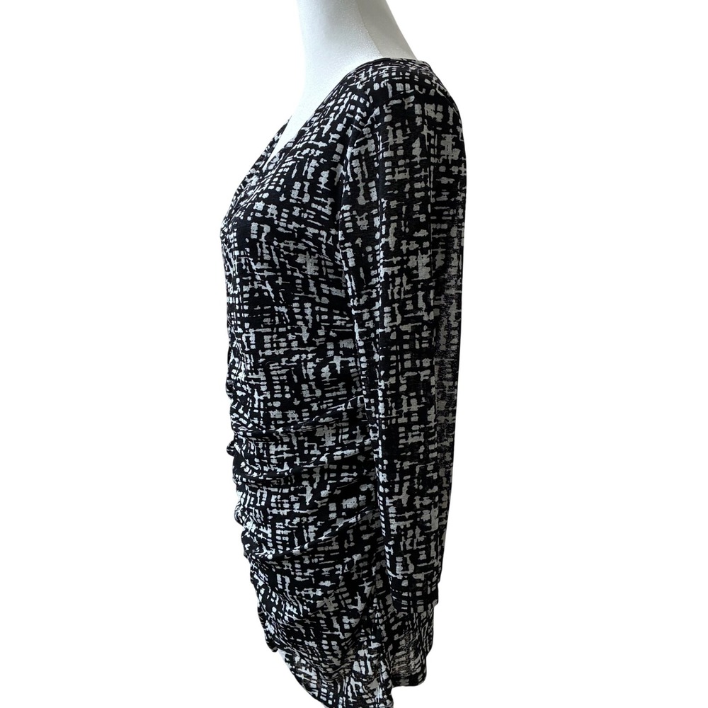 Coldwater Creek Womens Black White Ruched V-Neck Top Size M 10-12 3/4 Slv
